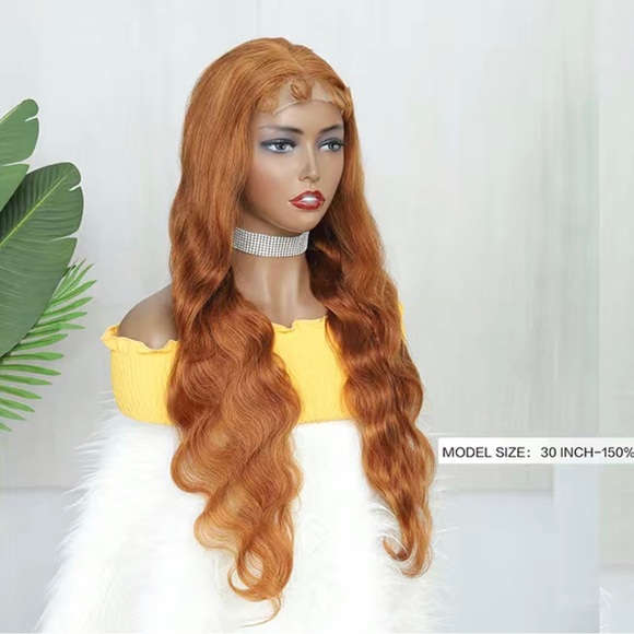 Turmeric Colored 150% Density 4x4 Lace Front Human Hair Body Wave Wig in 28” - Picture 3 of 8